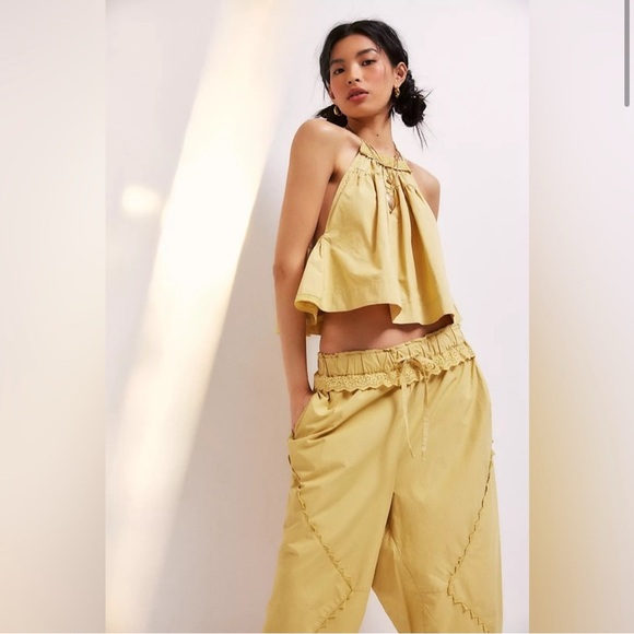 Free People Yellow Cropped Jumpsuit - Picture 2 of 10